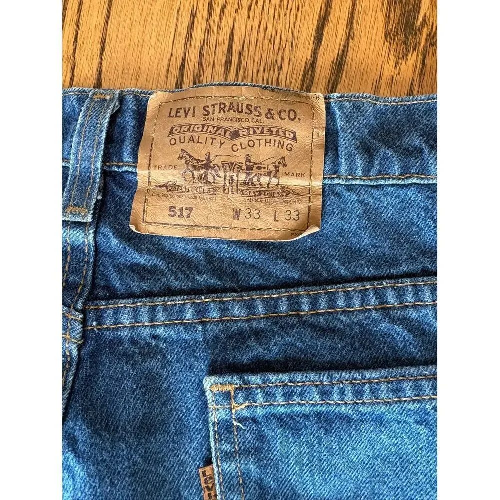 VTG 90s Levi’s 517 Orange Tab Jeans 33x33 USA Made Bootcut Denim 40517-0215